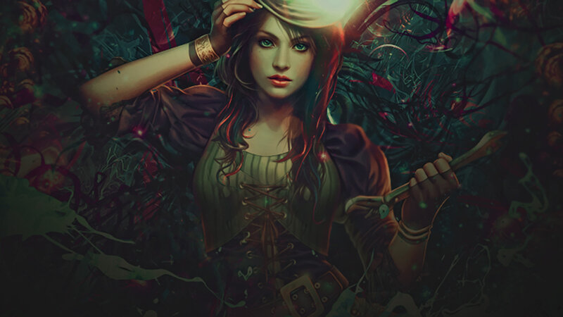 Woman with Sword — Green, Dramatic, Night