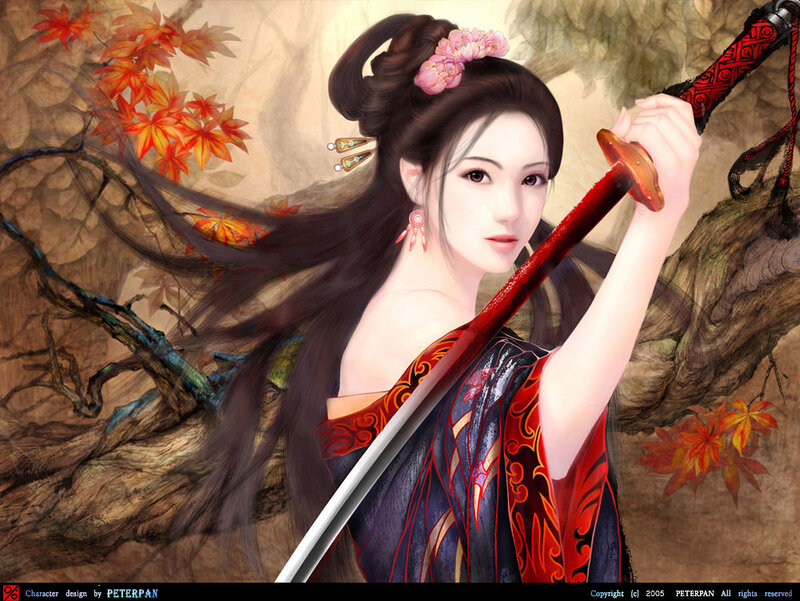 woman with sword in autumn