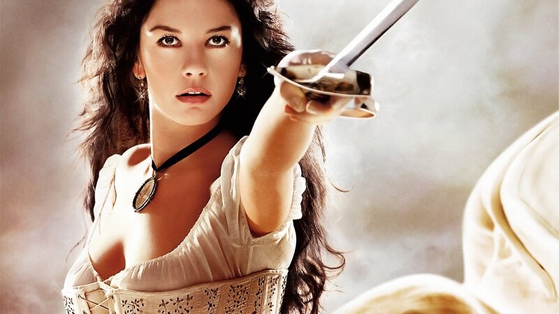 Woman with sword in dramatic pose