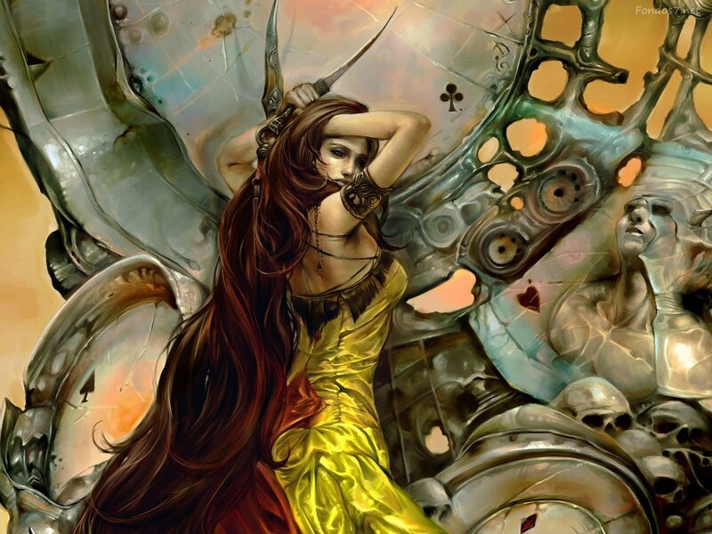 woman with sword in fantasy scene