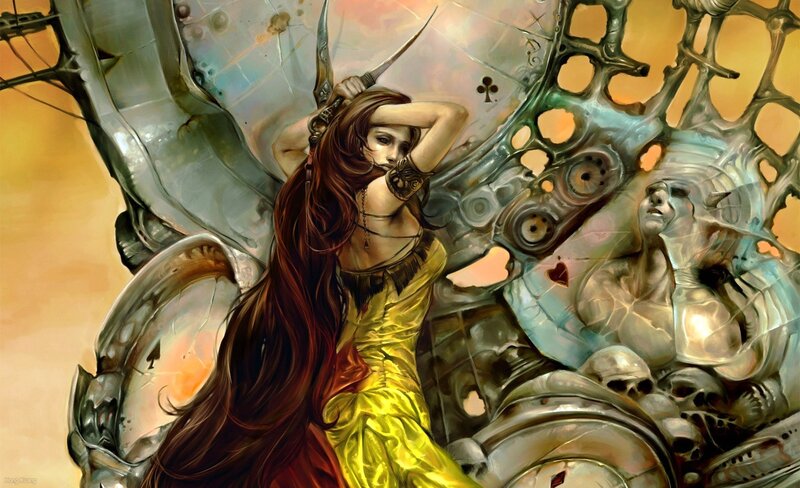 woman with sword in fantasy scene