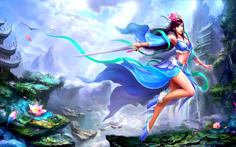 Woman with Sword in Flight