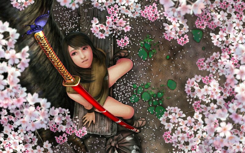 Woman with Sword in Flowers