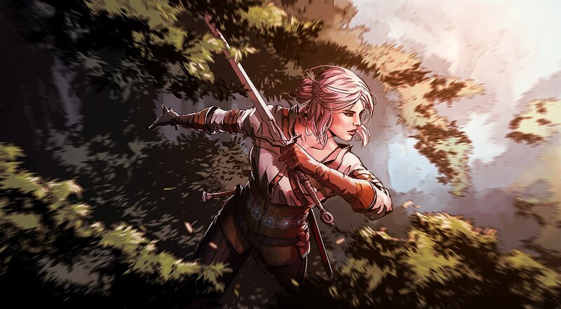 Woman with Sword in Forest — Brown, Dramatic