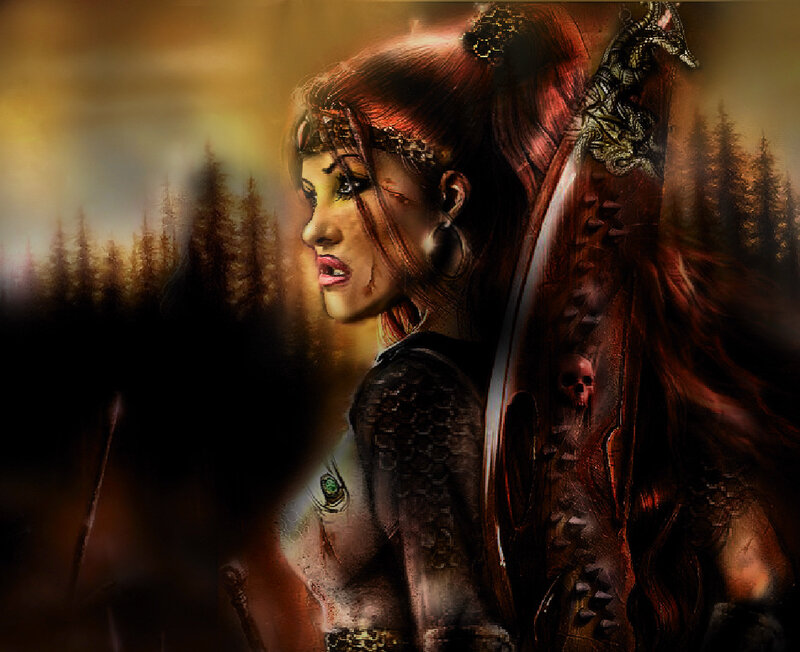 Woman with Sword in Forest — Brown