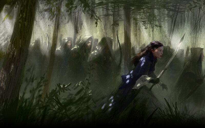 Woman with Sword in Forest — Green, Tense