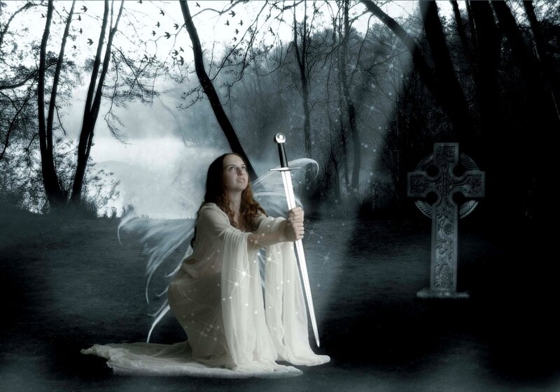 Woman with Sword in Forest — White