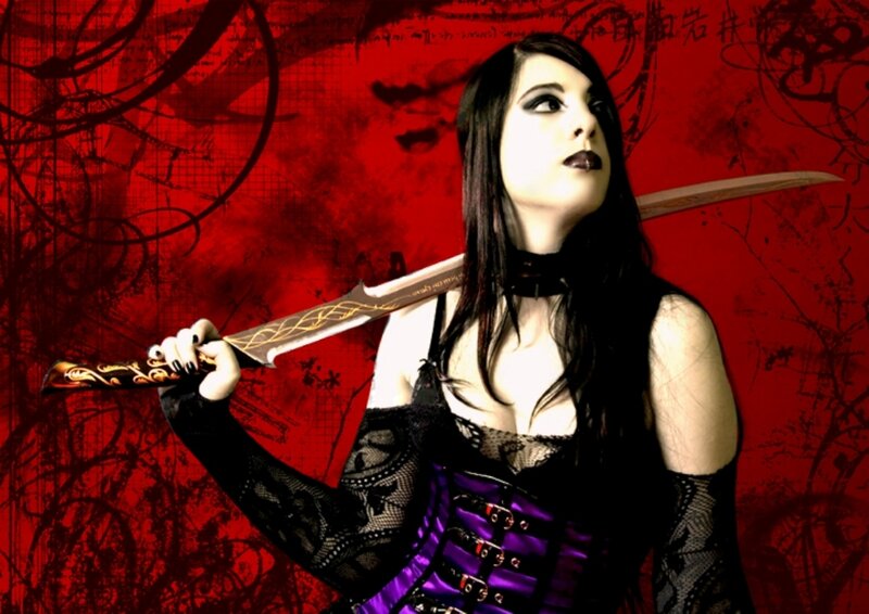 woman with sword in gothic attire
