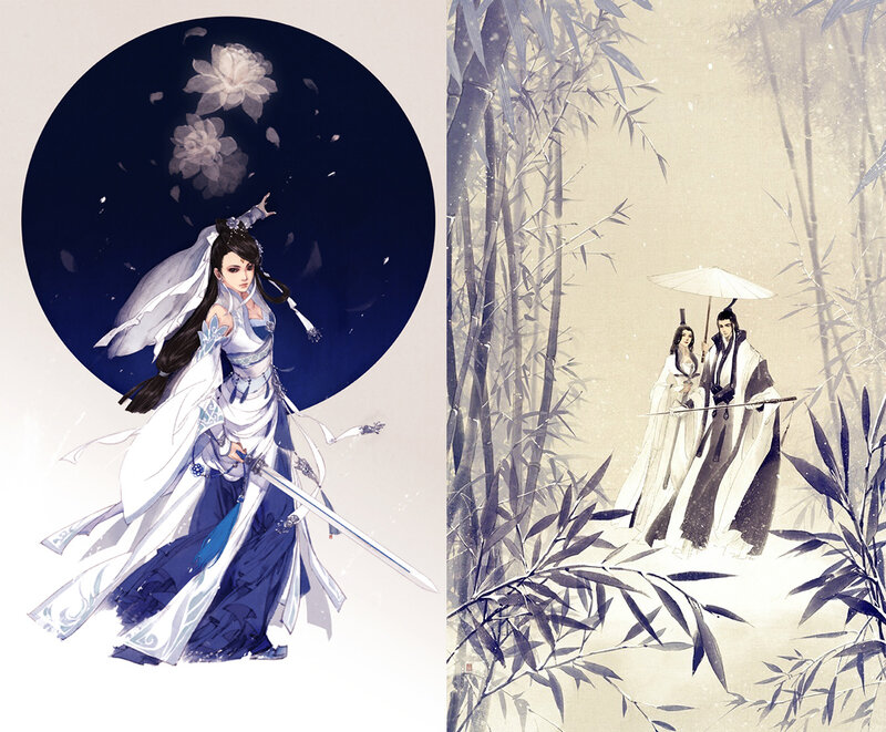 Woman with Sword in Moonlight — White