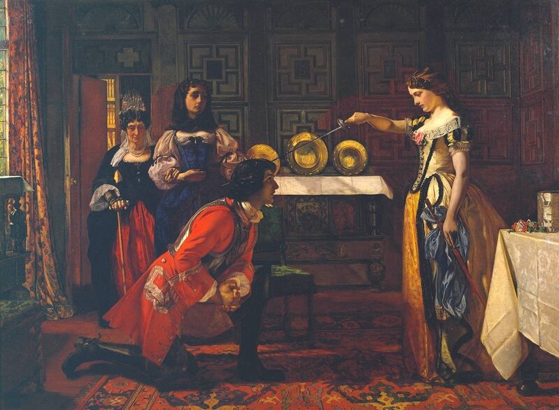 Woman with sword in room
