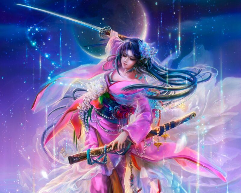 Woman with Sword in Space — Purple