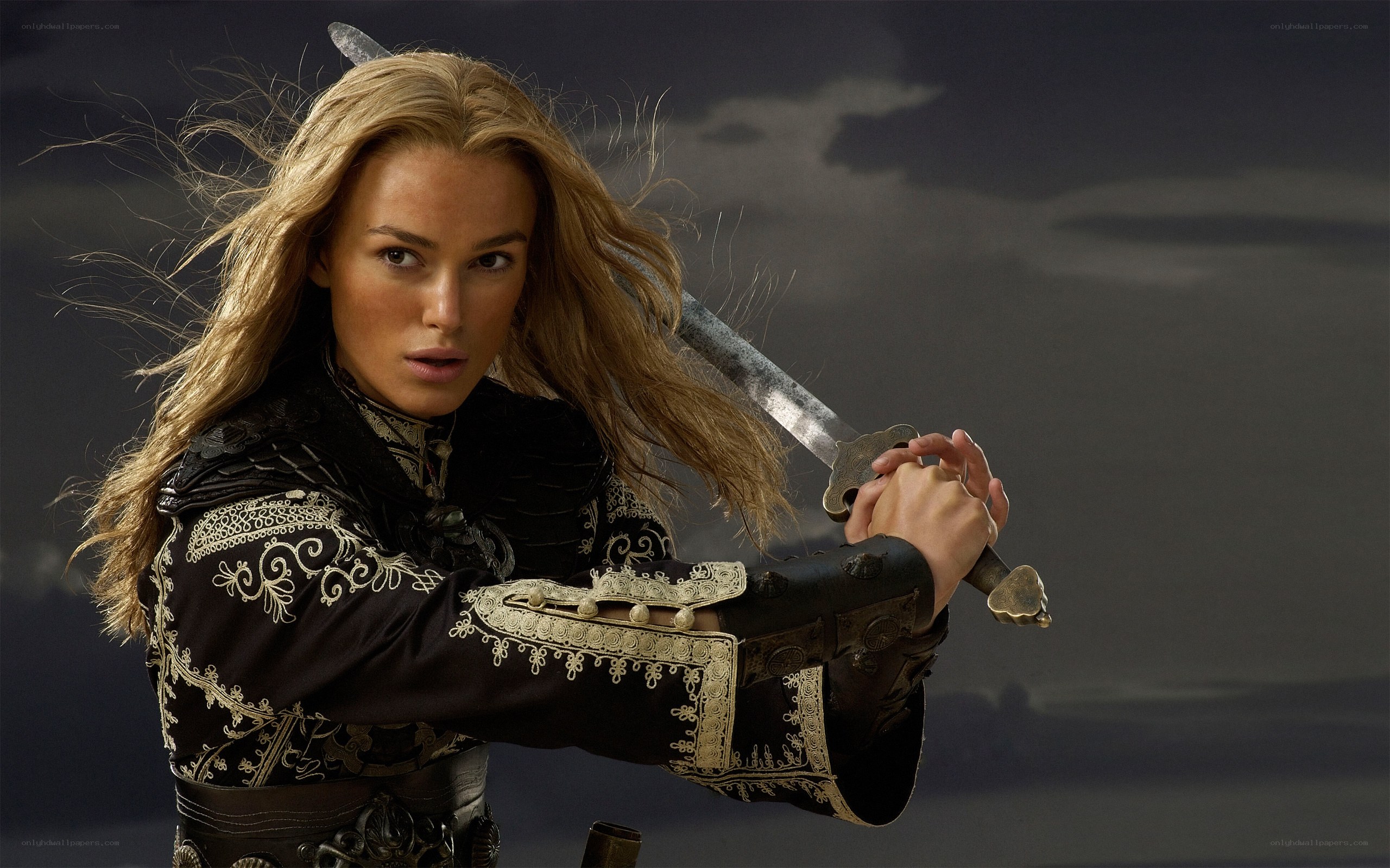 woman with sword in storm