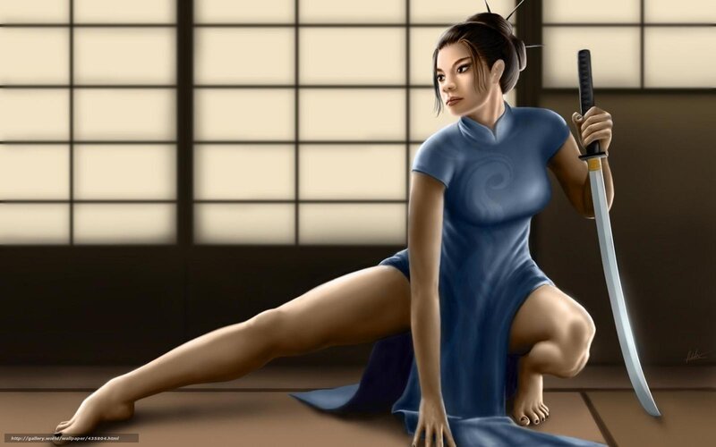 woman with sword in traditional dress