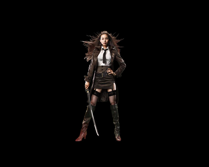 woman with sword in trench coat