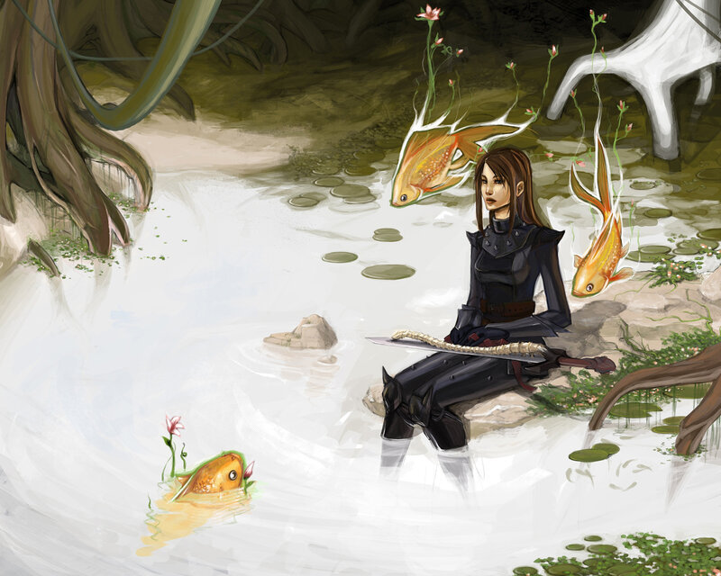 Woman with Sword in Water — Black