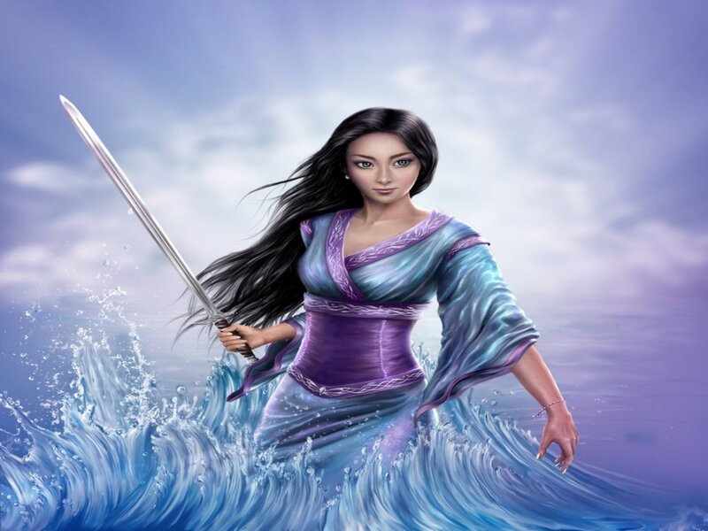 Woman with Sword in Water — Purple