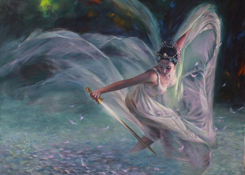 Woman with Sword in Water — White