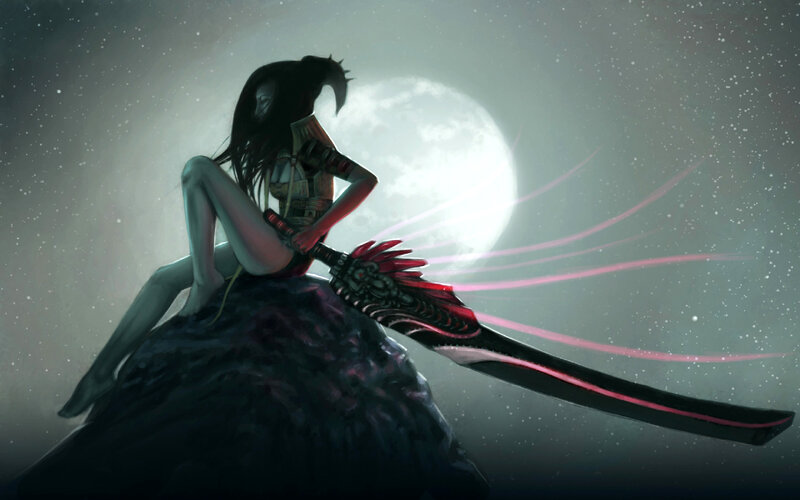 Woman with Sword on Rock — Black