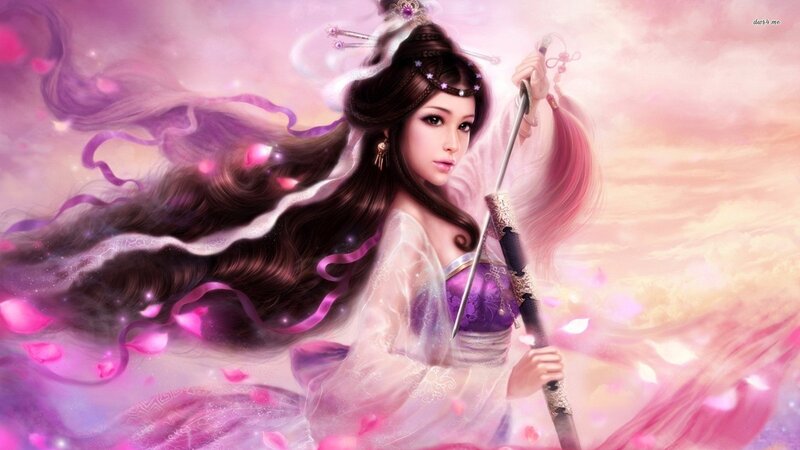 Woman with Sword — Pink, Dramatic