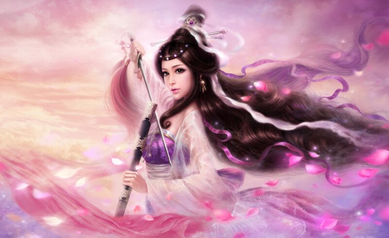 Woman with Sword — Pink, Serene