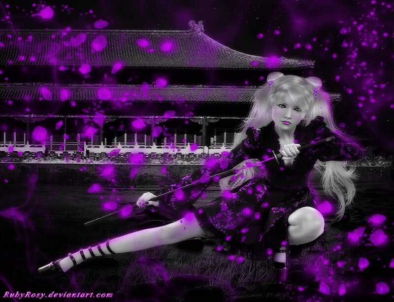Woman with Sword — Purple, Dramatic, Night