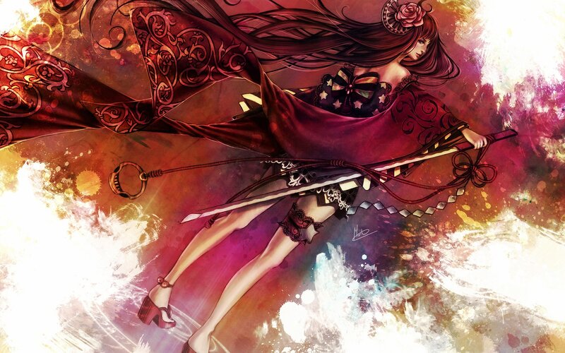 Woman with Sword — Red, Dramatic, Digital Art, Cape