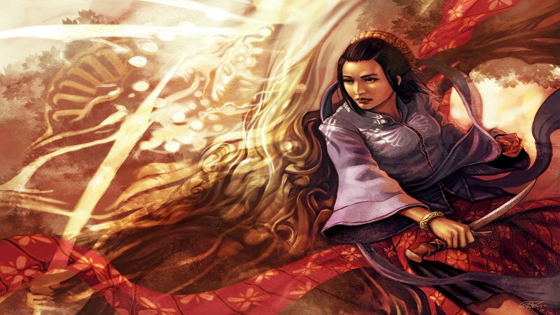 Woman with Sword — Red, Dramatic