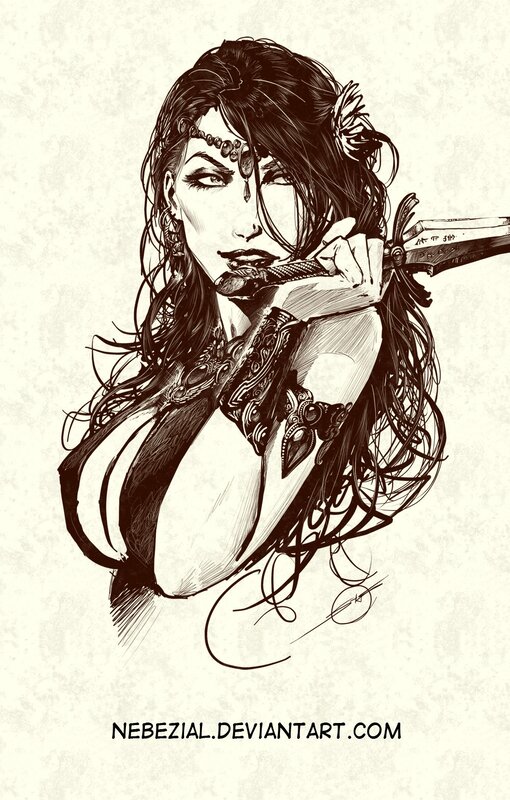 woman with sword sketch