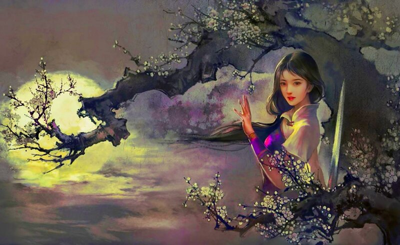Woman with Sword under Moon