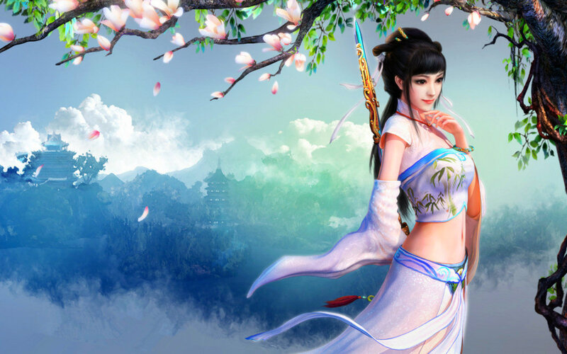 Woman with Sword under Tree