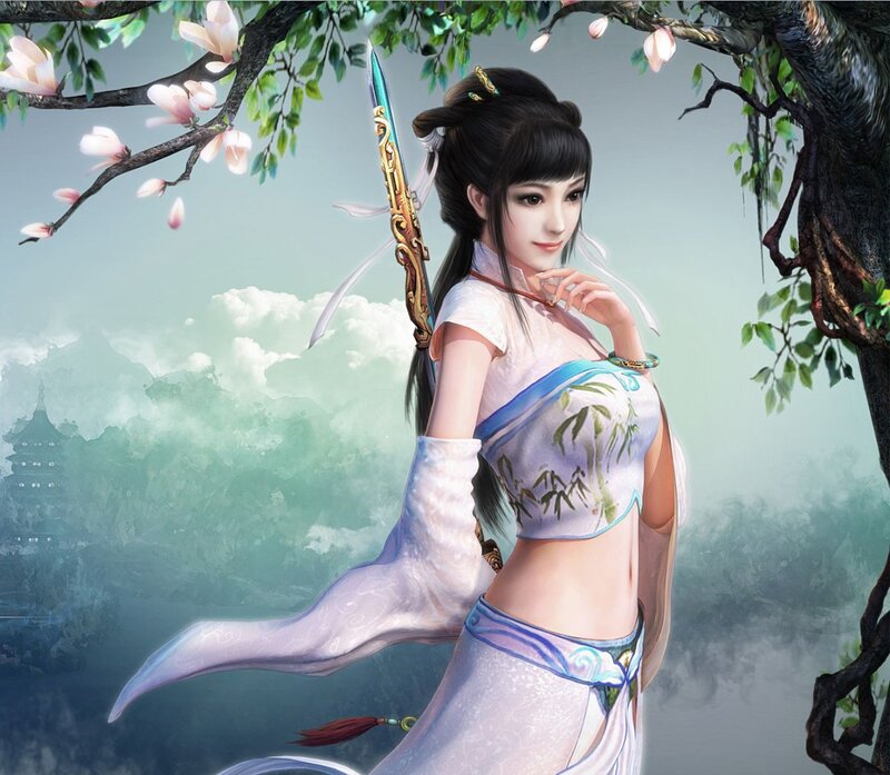 Woman with Sword — White, Serene