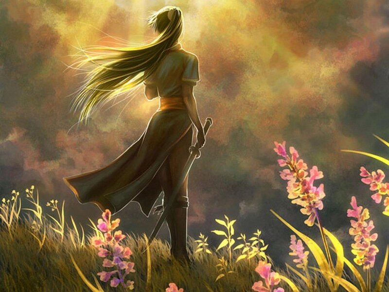 Woman with Sword — Yellow