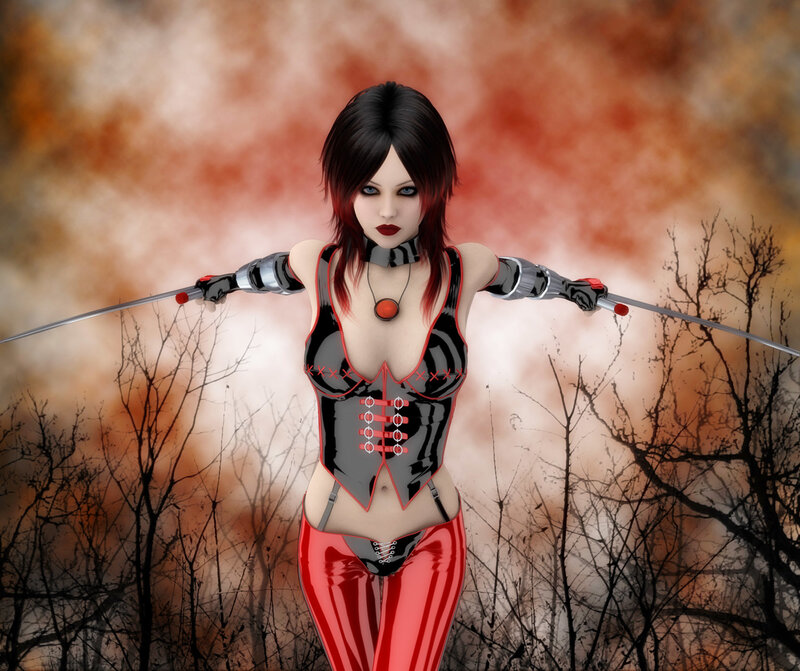 Woman with Swords — Black, Dramatic