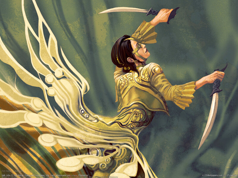 Woman with Swords — Green