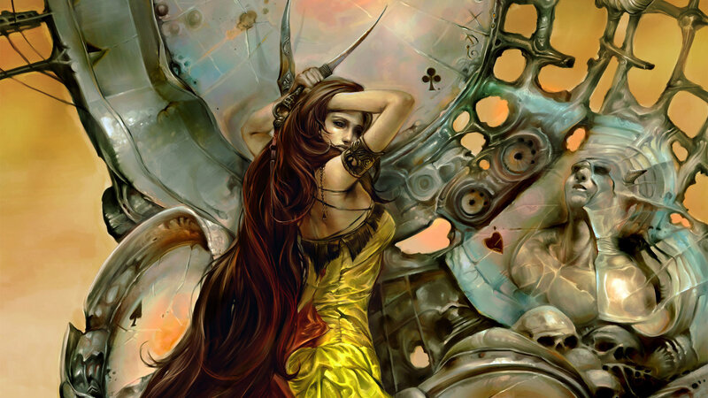 woman with swords in fantasy setting