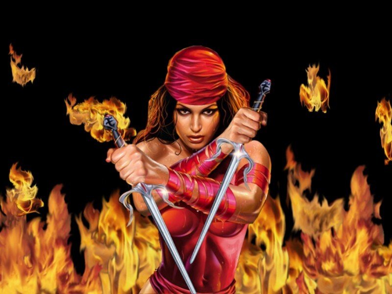 Woman with swords in fire
