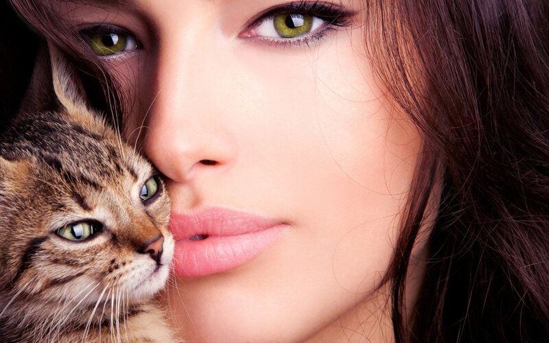 Woman with Tabby Cat — Brown, Intimate