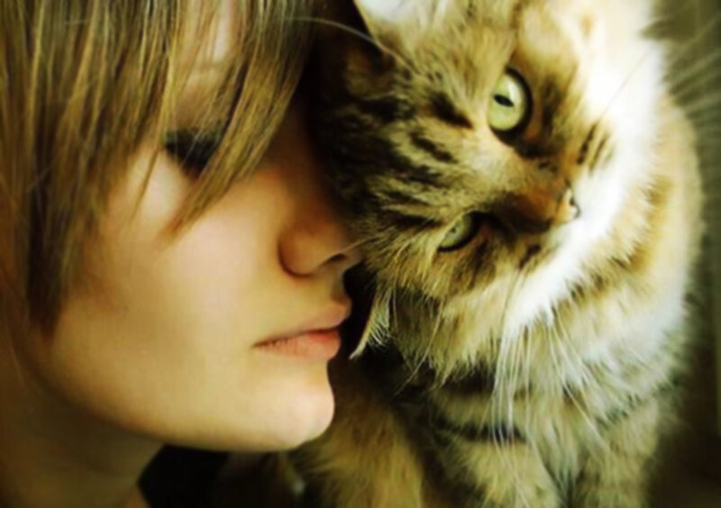 Woman with Tabby Cat
