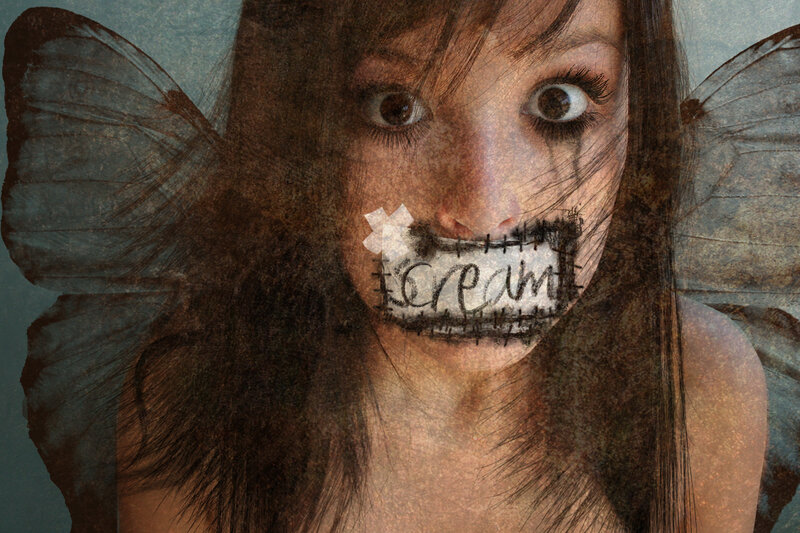 woman with taped mouth