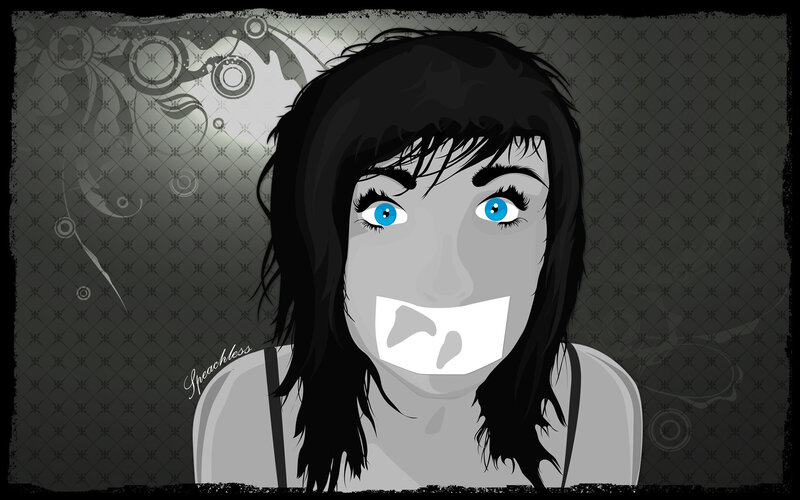 Woman with Taped Mouth — Gray