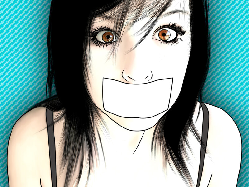 woman with taped mouth