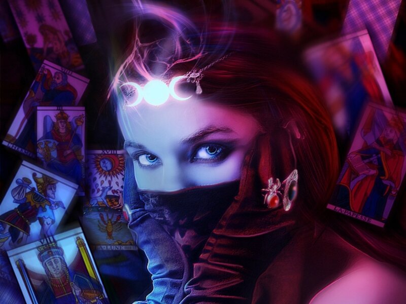 Woman with Tarot Cards — Purple