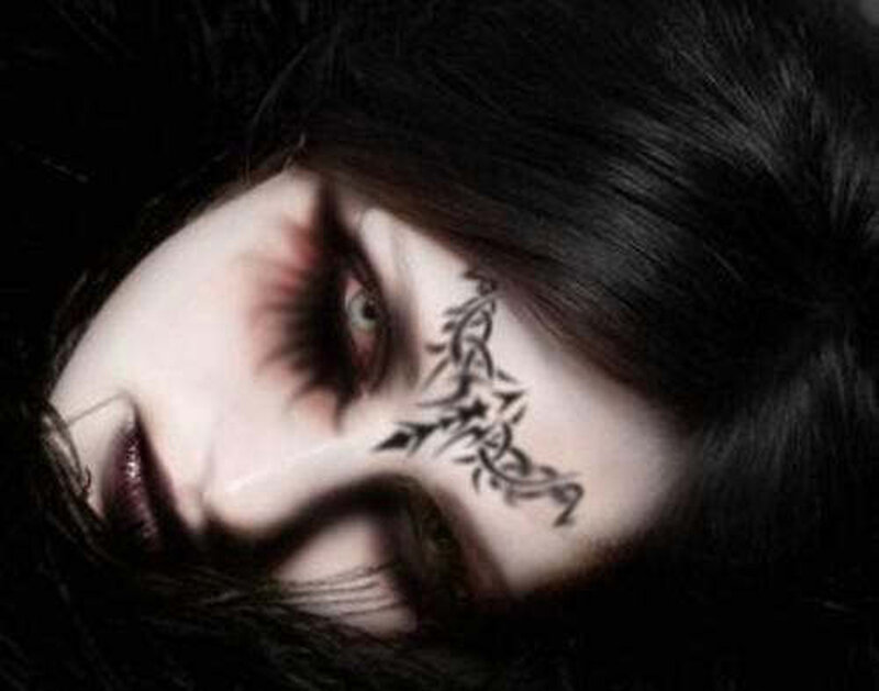Woman with Tattoo — Black, Dramatic, Photograph, Dark Hair