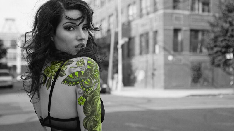 Woman with Tattoo — Green, Dramatic