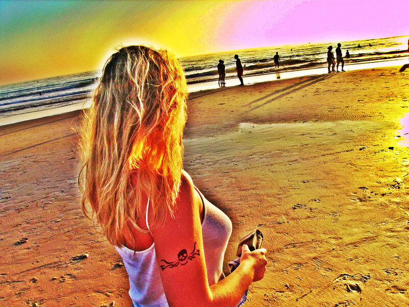 Woman with Tattoo on Beach — Yellow