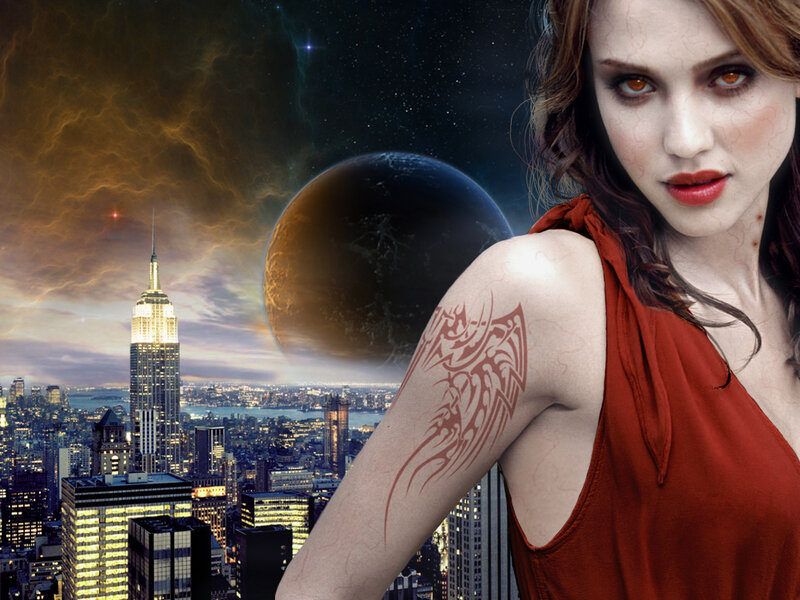 Woman with Tattoo — Red, Dramatic