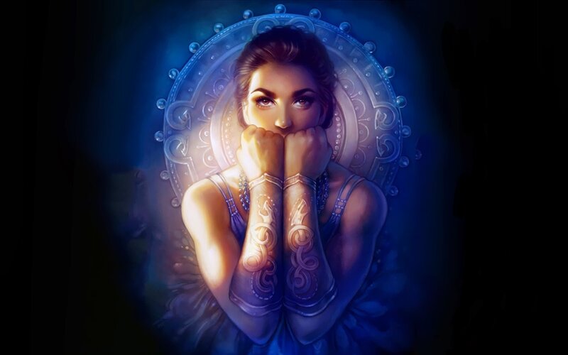 Woman with Tattooed Arms — Blue
