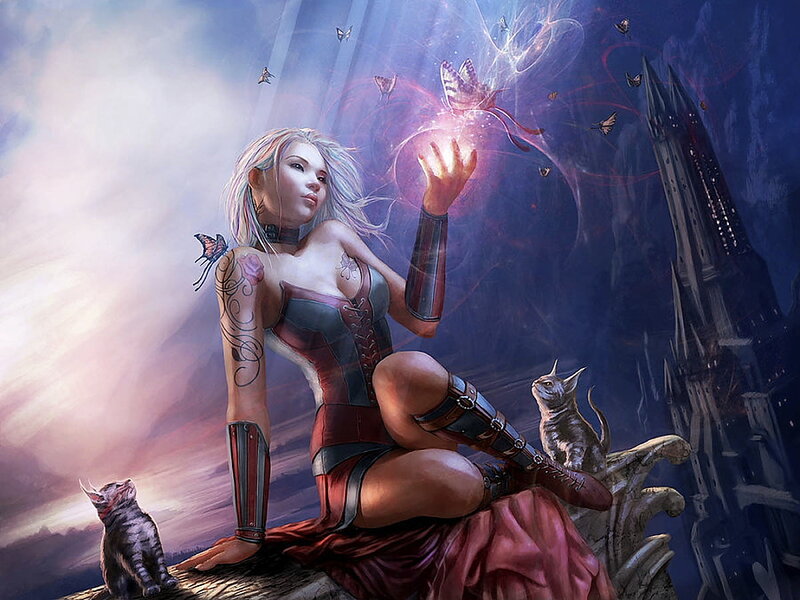 Woman with Tattoos and Cats