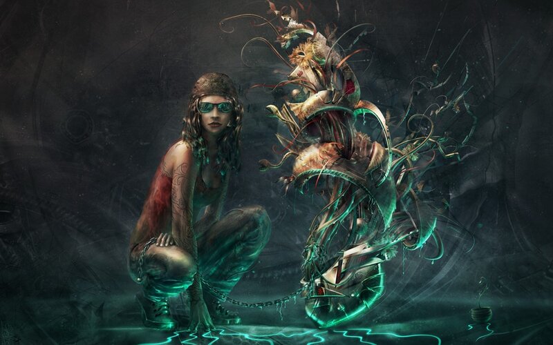Woman with Tattoos and Goggles
