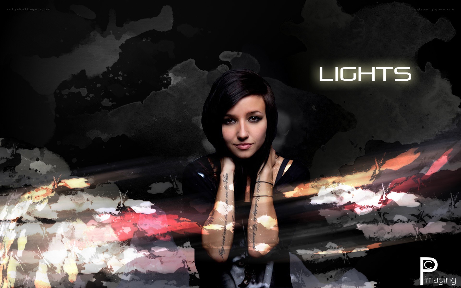 woman with tattoos and lights